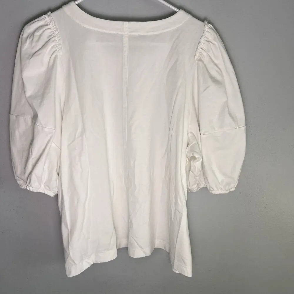 Madewell Top Womens Puff-Sleeve Tee Short Basic Everyday Staple White Sz XL BOHO